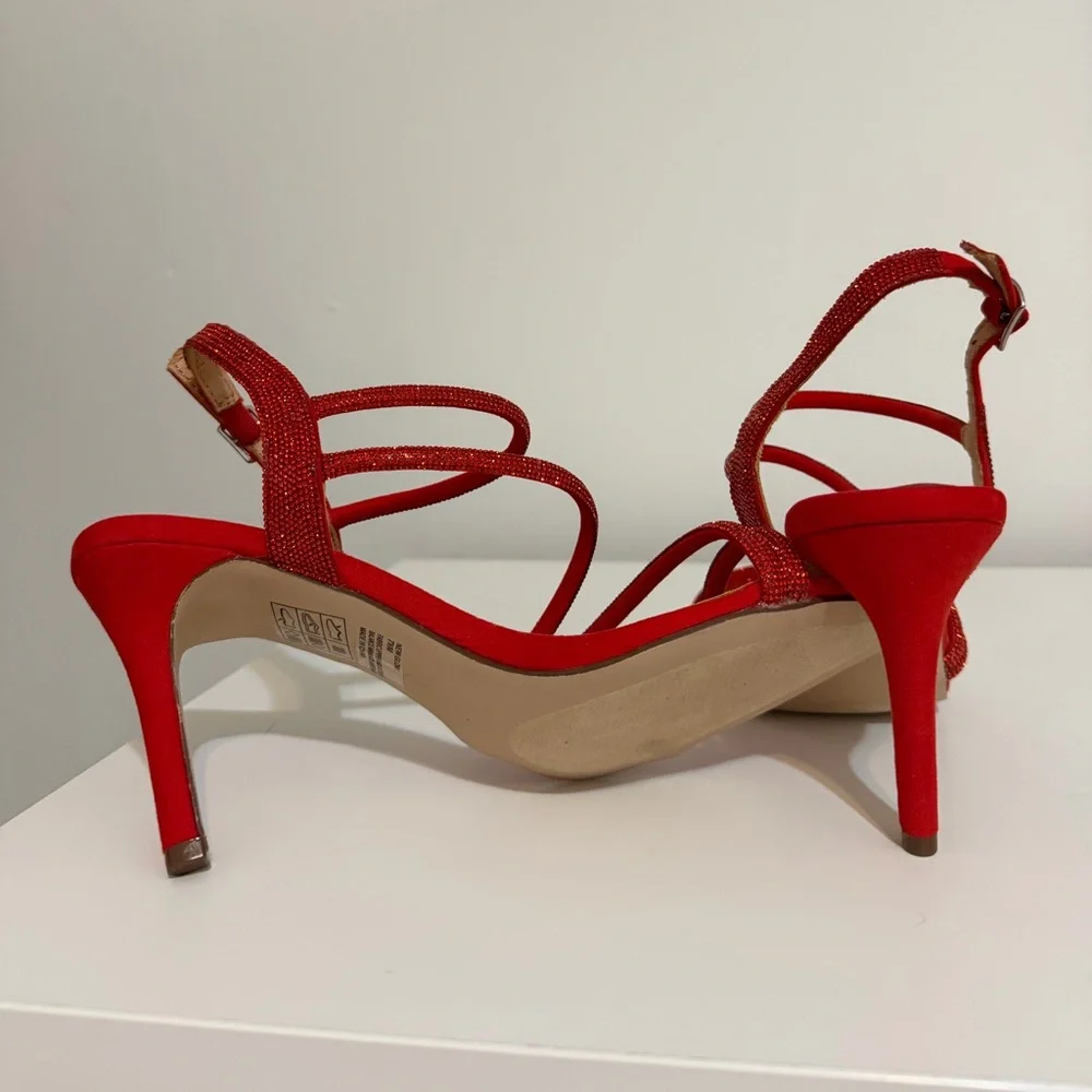 Madeline Red Crystal Strappy High Heel Sandals - Picture 4 of 5